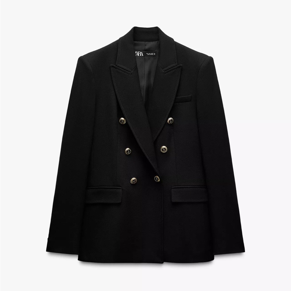 Zara Women's tailored double breast  Black Blazer with Gold Buttons
